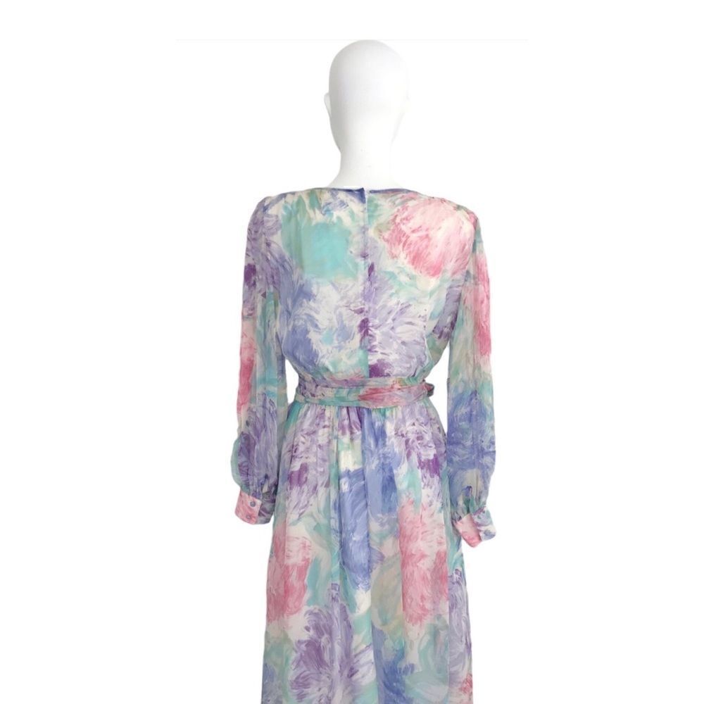 VNT 80’s Anne Crimmins For Umi Collection Silk Pastels Chiffon Dress size 8 - Picture 5 of 11